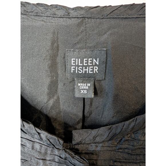 EILEEN FISHER Size XS Black  ~ 100% Silk ~ Pleated Blazer - Picture 6 of 10